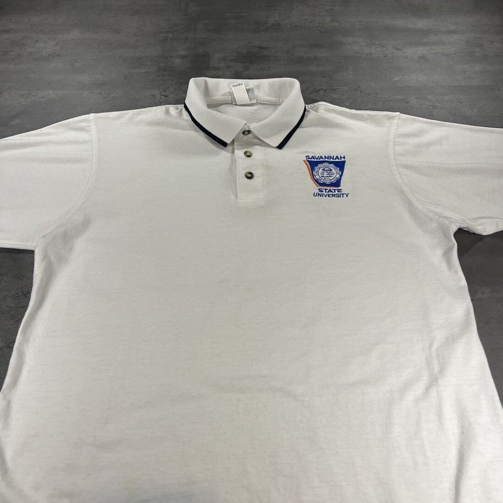 Savannah State Tigers Polo Shirt Men Medium White Rugby Prep HBCU Black Orange